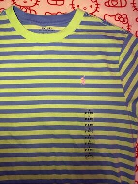 Polo by Ralph Lauren Striped Short Sleeve Tee in Lime & Lavender